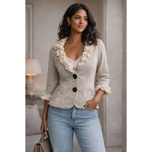 Nick & Mo Ruffle Trim Jacket Womens M Beige Knit Cardigan Nordstrom